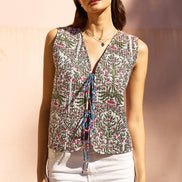 Yumi Blue Flower Reversible Cotton Quilted Waistcoat