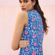 Yumi Blue Flower Reversible Cotton Quilted Waistcoat