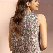 Yumi Blue Flower Reversible Cotton Quilted Waistcoat