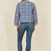 Yumi Blue Floral Reversible Cotton Quilted Jacket