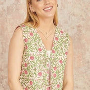 Yumi White Floral Reversible Cotton Quilted Jacket