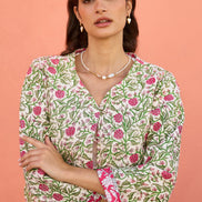 Yumi Pink Floral Reversible Cotton Quilted Jacket