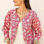 Yumi Pink Floral Reversible Cotton Quilted Jacket