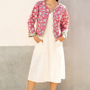 Yumi Pink Floral Reversible Cotton Quilted Jacket
