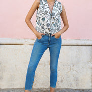 Yumi Blue Leaf Reversible Cotton Quilted Waistcoat