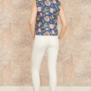 Yumi Navy Flower Reversible Cotton Quilted Waistcoat
