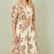 Yumi White Paisley Print Broderie Anglaise Cotton Midi Dress