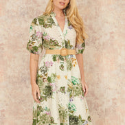 Yumi Green Cotton Broderie Anglaise Midi Shirt Dress