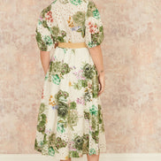 Yumi Green Cotton Broderie Anglaise Midi Shirt Dress