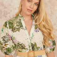 Yumi Green Cotton Broderie Anglaise Midi Shirt Dress