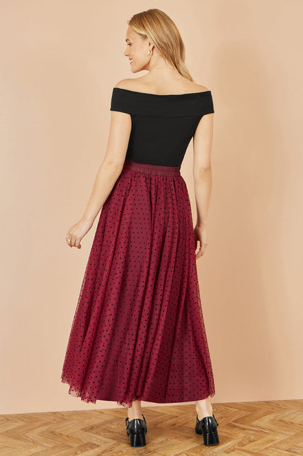 Yumi Black Jersey Cotton Bardot Top with Knot Detail
