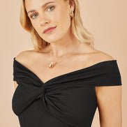 Yumi Black Jersey Cotton Bardot Top with Knot Detail