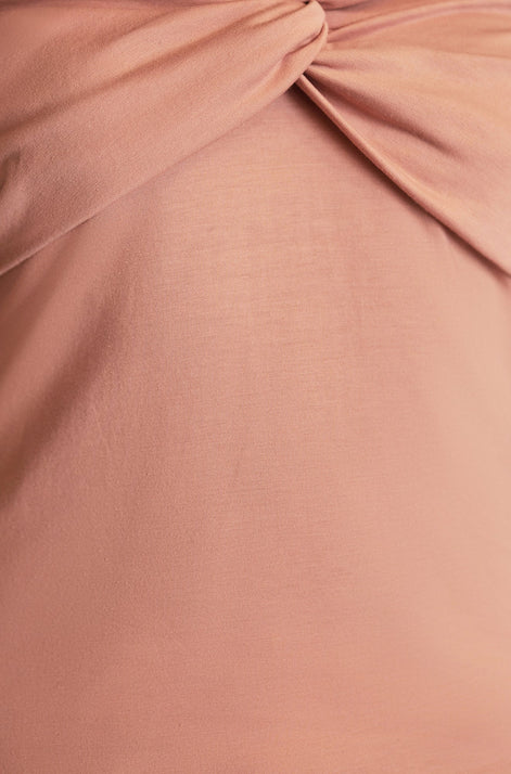Yumi Blush Jersey Cotton Bardot Top With Knot Detail