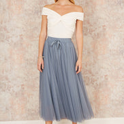 Yumi White Jersey Cotton Bardot Top with Knot Detail