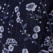 Yumi Navy Embroidered Mesh Midi Dress