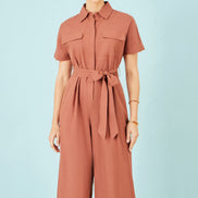 Yumi Brown Utility Relaxed Jumpsuit