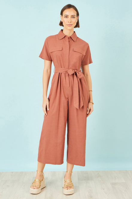 Yumi Brown Utility Relaxed Jumpsuit