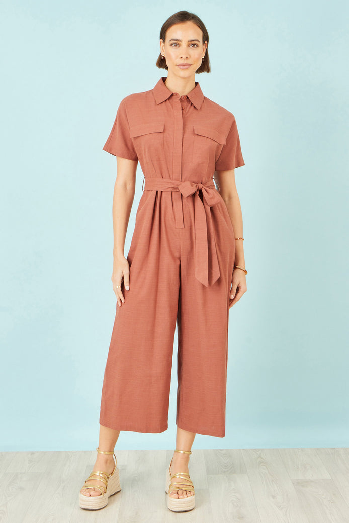 Yumi Brown Utility Relaxed Jumpsuit