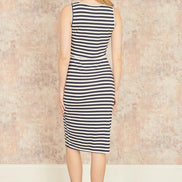 Yumi Navy Striped Jersey Ruched Midi Dress