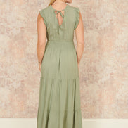 Yumi Green Viscose Lace Trim Wrap Maxi Dress