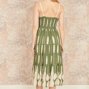 Yumi Green Viscose Paisley Print Lace Trim Midi Sun Dress