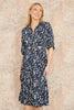 Yumi Navy Floral Print Pleated Skater Dress With Buckle
