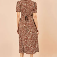 Yumi Brown Spot Midi Dress With Split Hemline