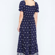 Yumi Navy Border Hemline Smocked Maxi Dress