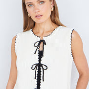 Yumi Ivory Knitted Waistcoat with Bow Trims