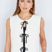 Yumi Ivory Knitted Waistcoat with Bow Trims