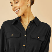 Yumi Black Stretch Midi Shirt Dress