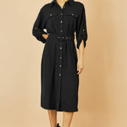 Yumi Black Stretch Midi Shirt Dress