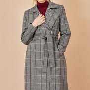 Yumi Grey Check Oversize Long Biker Coat