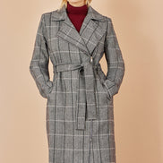 Yumi Grey Check Oversize Long Biker Coat