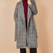 Yumi Grey Check Oversize Long Biker Coat