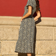 Yumi Brown Leopard Print Pleated Button Through Midi Dress