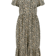 Yumi Brown Leopard Print Pleated Button Through Midi Dress