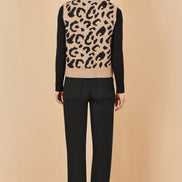 Yumi Beige Animal Print Intarsia Tie Front Waistcoat