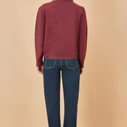 Yumi Burgundy Knitted Jumper with Crochet Flowers