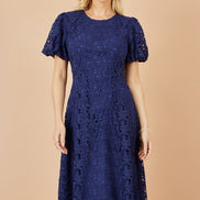 Yumi Navy Lace Midi Skater Dress