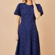 Yumi Navy Lace Midi Skater Dress