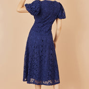 Yumi Navy Lace Midi Skater Dress