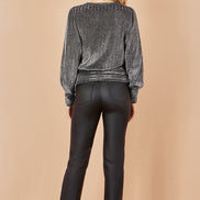Yumi Black Metallic Stretch Ruched Hem Top
