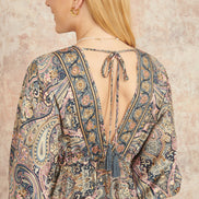 Yumi Multicolour Paisley Print Midi Kimono Dress with Tie Back