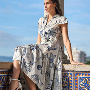 Yumi White Abstract Floral Midi Shirt Dress