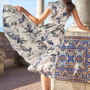 Yumi White Abstract Floral Midi Shirt Dress