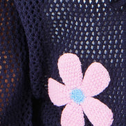 Yumi Navy Tie Front Cardigan with Flower Design
