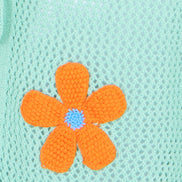 Yumi Mint Tie Front Cardigan with Flower Design
