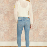 Yumi White Tie Front Cardigan with Flower Design
