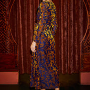 Yumi Navy Velour Stretch Midi Dress with Long Sleeves